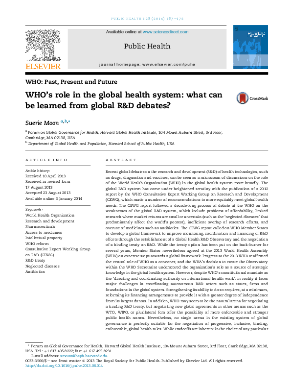 (PDF) WHO’s role in the global health system