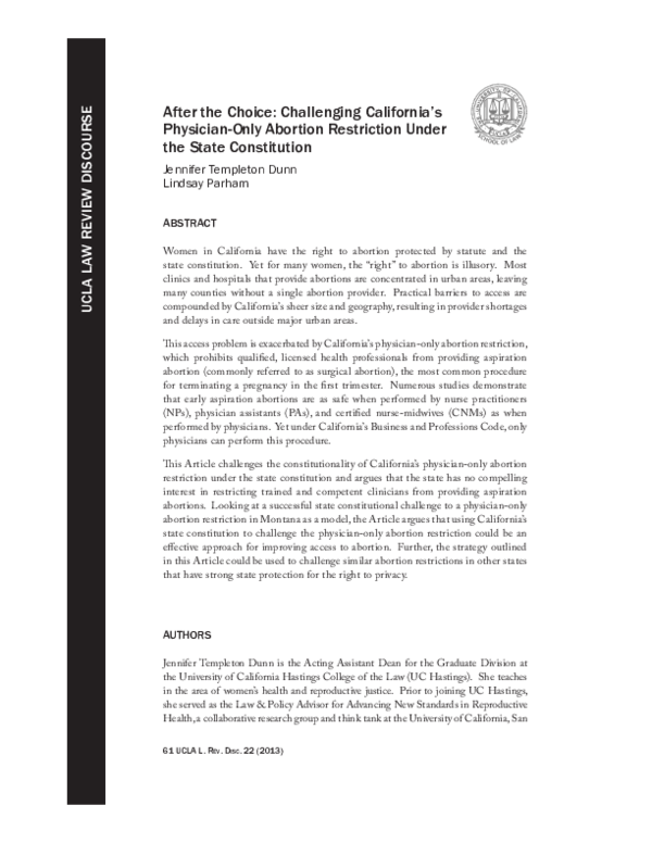 (PDF) UCLA LAW REVIEW DISCOURSE After the Choice Challenging