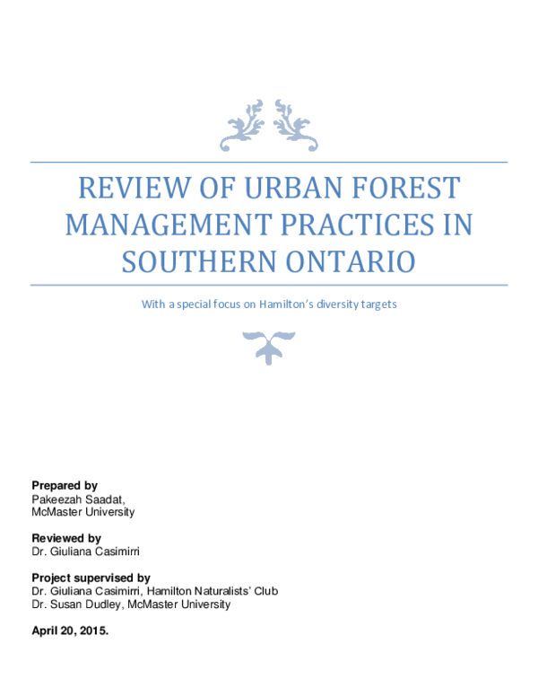 PDF Review of urban forest management practices in Southern Ontario