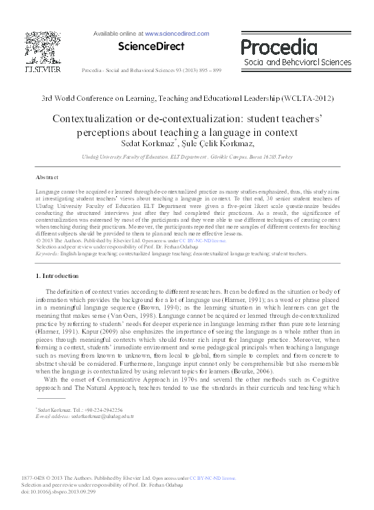 (PDF) Contextualization or de-contextualization: student teachers ...