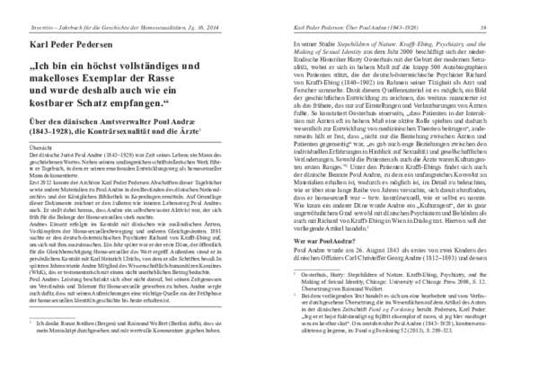 Pdf Ich Bin Ein Hochst Vollstandiges Und Makelloses Exemplar Der Rasse Und Wurde Deshalb Auch Wie Ein Kostbarer Schatz Empfangen Uber Den Danischen Amtsverwalter Poul Andrae 1843 1928 Die Kontrarsexualitat Und Die Arzte