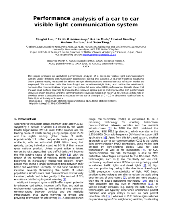 (DOC) Performance analysis of a car-to-car visible light communication ...