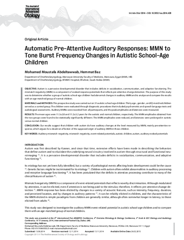 (PDF) Original Article Automatic Pre-Attentive Auditory Responses: MMN ...
