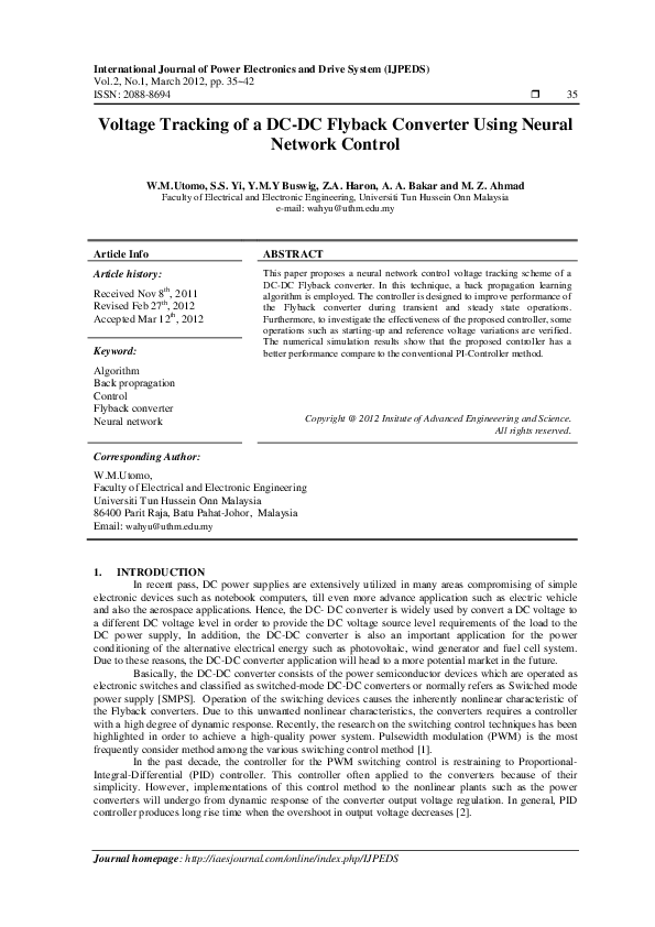 (PDF) Voltage Tracking of a DC-DC Flyback Converter Using Neural ...