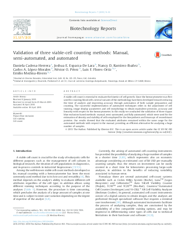 Validation of three viable cell counting methods manual semi
