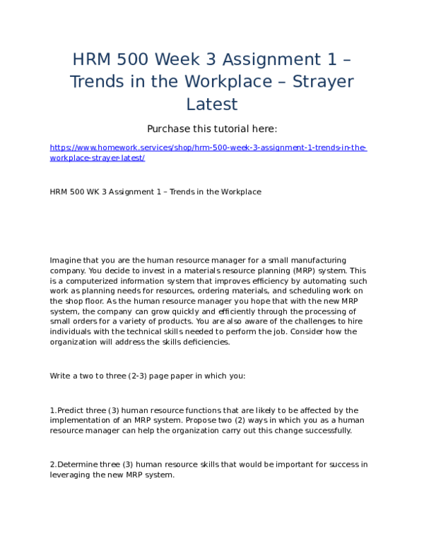 Essay on assignment 1 trends in the workplace hrm 500 custom work 08 picture