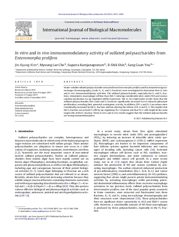 (PDF) In vitro and in vivo immunomodulatory activity of sulfated ...