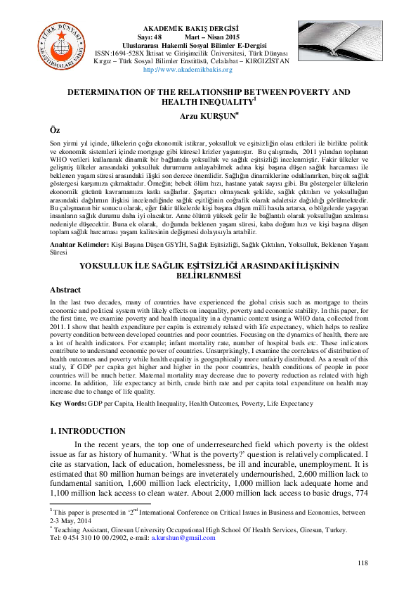 (PDF) DETERMINATION OF THE RELATIONSHIP BETWEEN POVERTY AND HEALTH ...