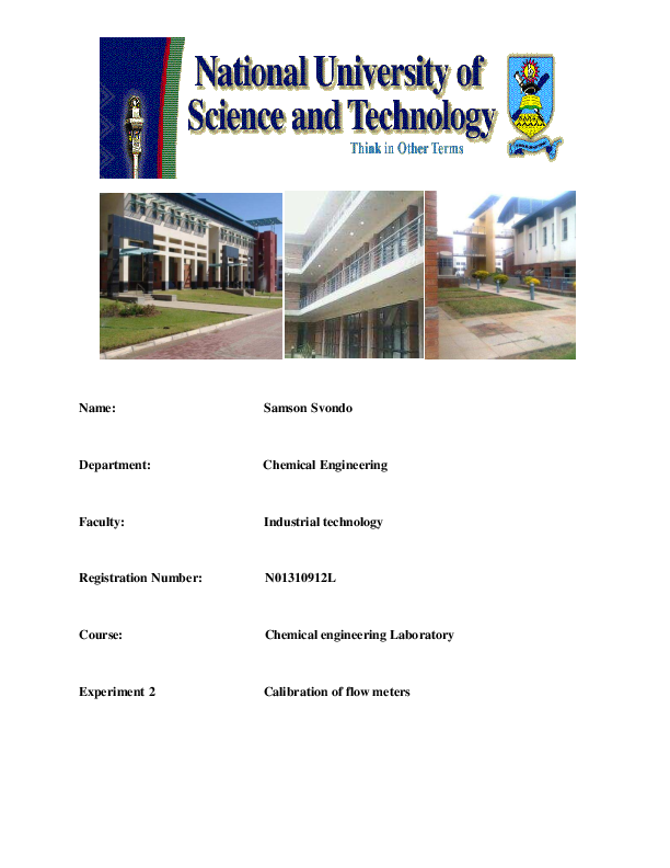 (PDF) calibration of flow meters lab report Samson Svondo Academia.edu