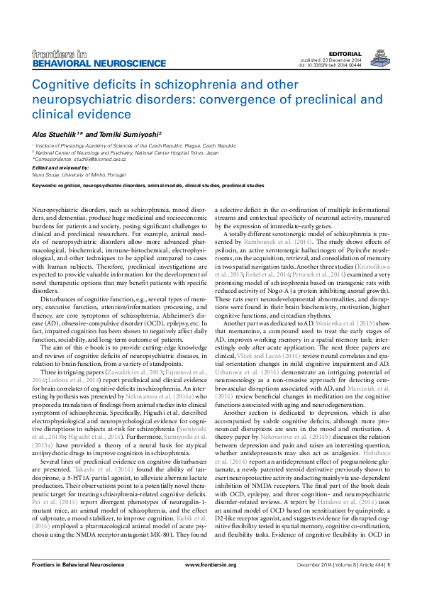(PDF) Cognitive deficits in schizophrenia and other neuropsychiatric ...