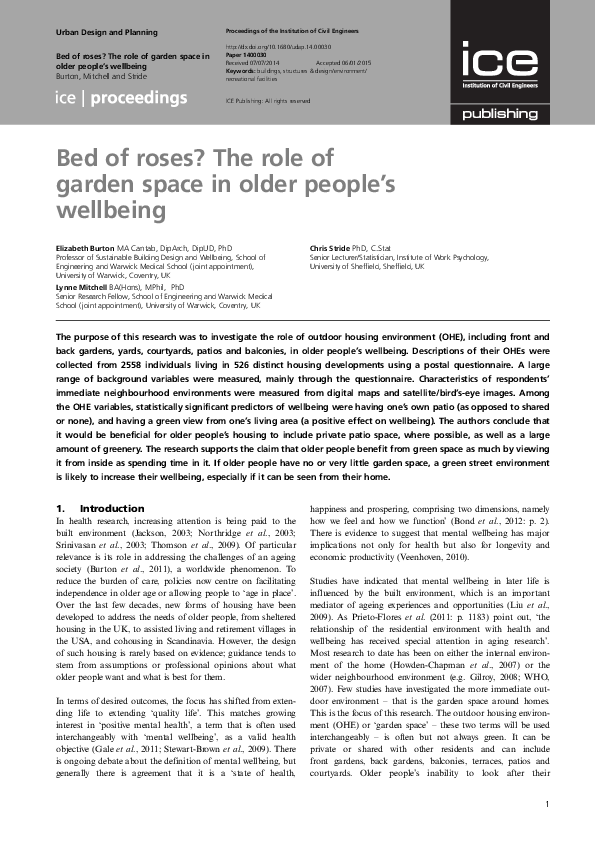 (PDF) Bed of roses? The role of garden space in older people’s