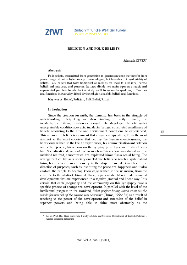 (PDF) RELIGION AND FOLK BELIEFS Mustafa Sever Academia.edu