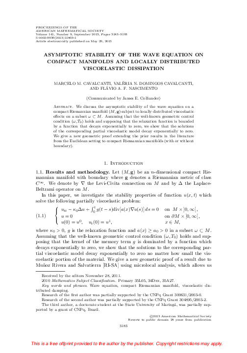 (PDF) Asymptotic stability of the wave equation on compact manifolds ...