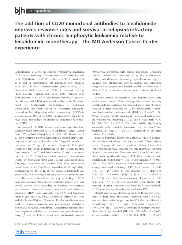 (PDF) The addition of CD20 monoclonal antibodies to lenalidomide ...
