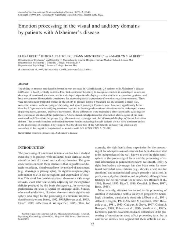 (PDF) Emotion processing in the visual and auditory domains by patients ...
