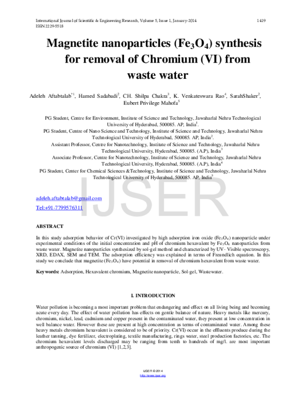 (PDF) Magnetite nanoparticles (Fe3O4) synthesis for removal of Chromium ...