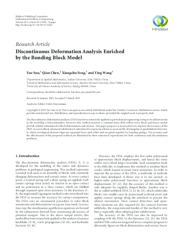 (PDF) Discontinuous Deformation Analysis Enriched by the Bonding Block ...