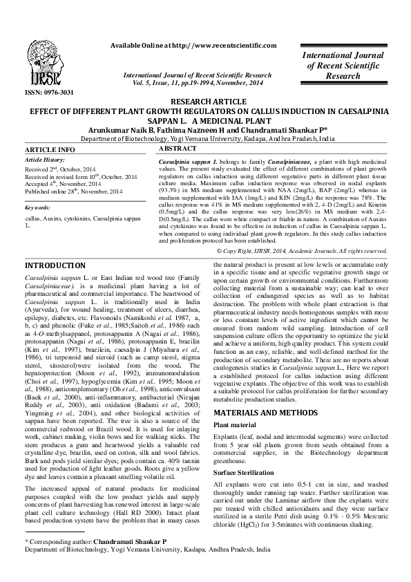 (PDF) Effect of different plant growth regulators on callus induction ...