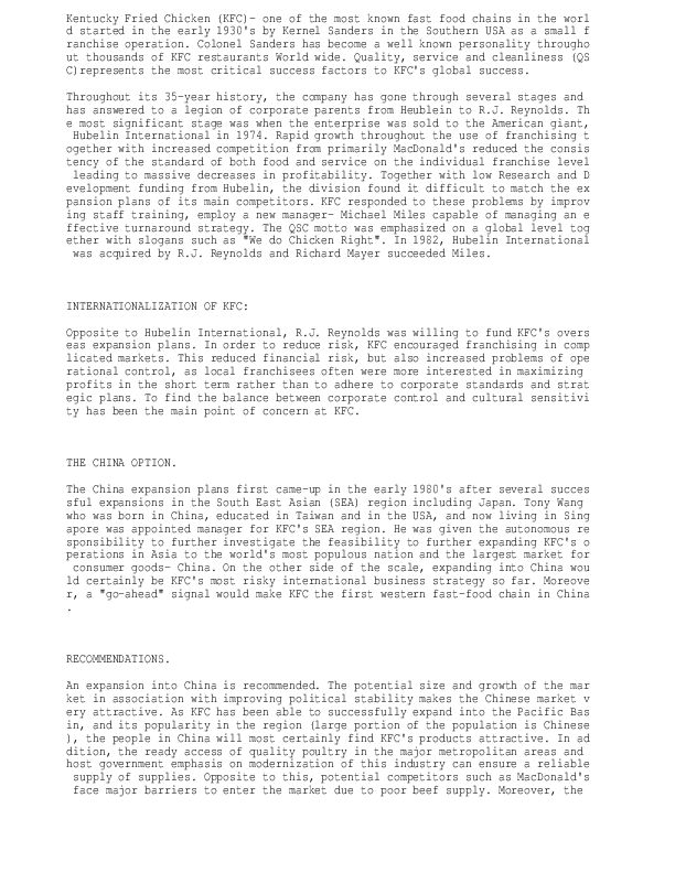 Competitive priorities of kfc image