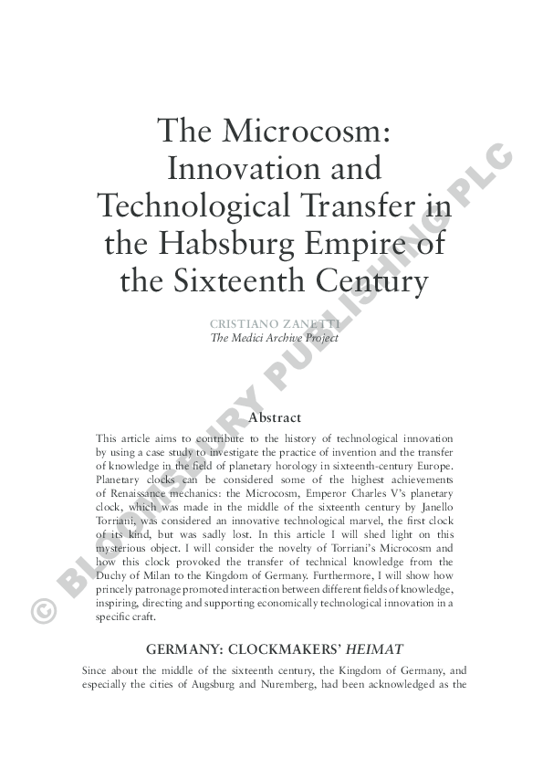 The Microcosm: Technological innovation and transfer of mechanical knowledge in Sixteenth-century Habsburg Empire