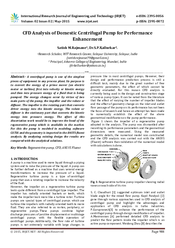 (PDF) IRJET-CFD Analysis of Domestic Centrifugal Pump for Performance ...