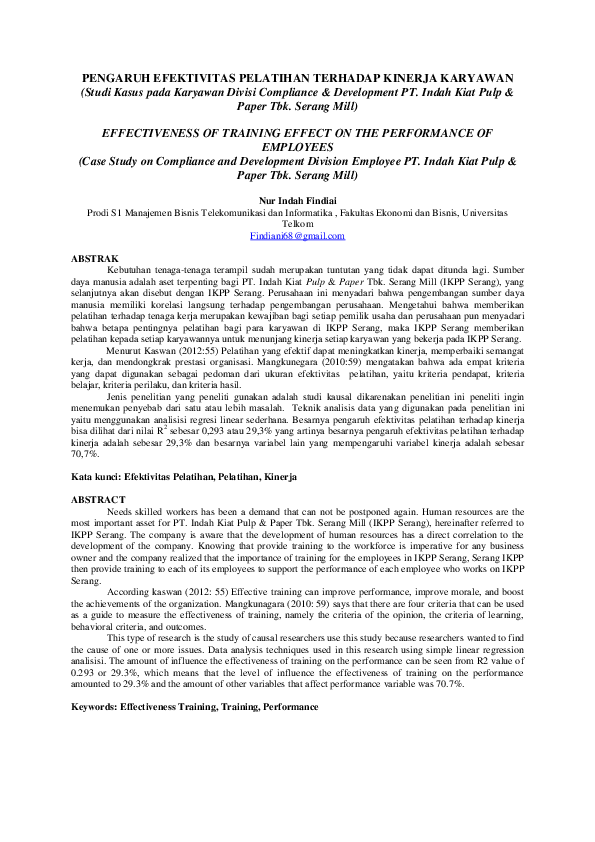 (PDF) EFFECTIVENESS OF TRAINING EFFECT ON THE PERFORMANCE OF EMPLOYEES