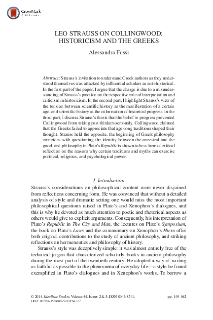  PDF Leo Strauss On Collingwood Historicism And The Greeks 
