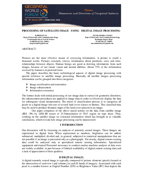 (PDF) PROCESSING OF SATELLITE IMAGE USING DIGITAL IMAGE PROCESSING