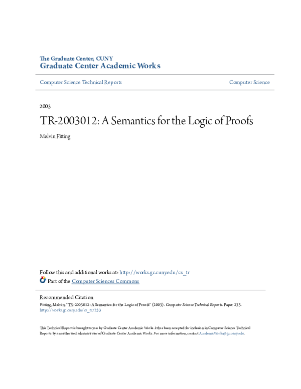 (PDF) A semantics for the logic of proofs