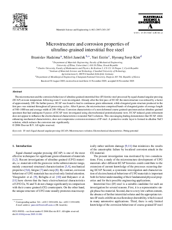 (PDF) Microstructure and corrosion properties of ultrafine grained