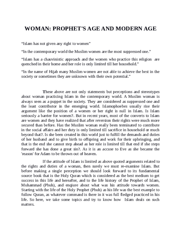 (PDF) Woman Prophet Muhammad's Age and Modern Age Sada e Jauhar