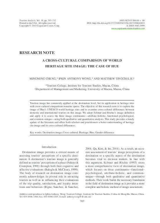 (PDF) A Cross-Cultural Comparison of World Heritage Site Image: The ...