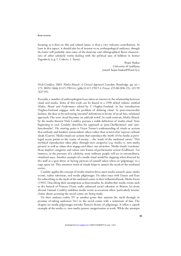 (PDF) Media Rituals: A Critical Approach - by Nick Couldry