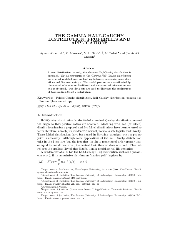 The gamma half cauchy distribution properties and applications