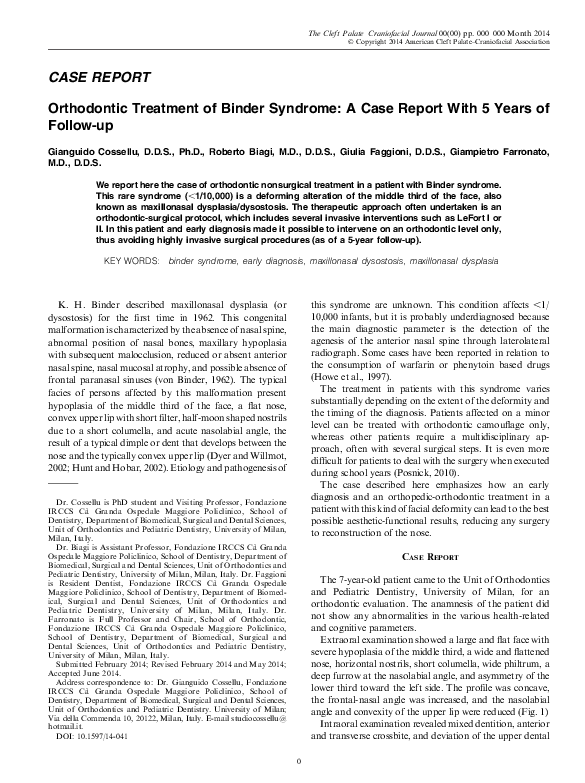 (PDF) Orthodontic Treatment of Binder Syndrome A Case Report With 5