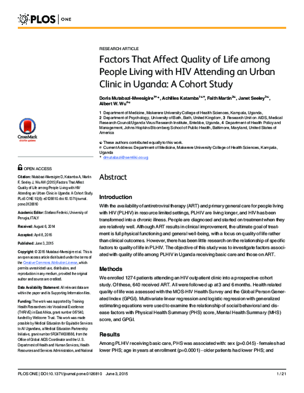 (PDF) Factors That Affect Quality of Life among People Living with HIV ...