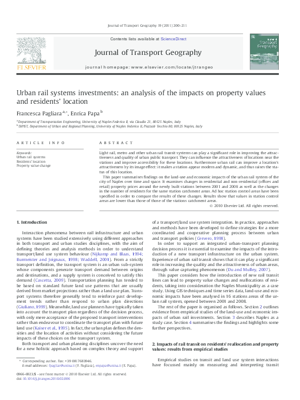 (PDF) Urban rail systems investments: an analysis of the impacts on ...