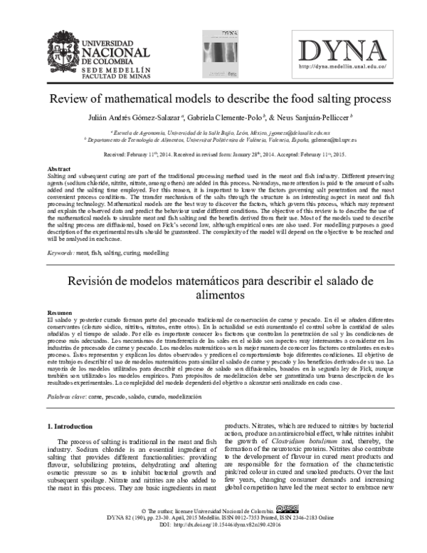(PDF) Review of mathematical models to describe the food salting process