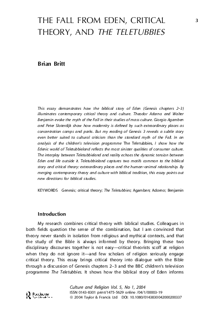 Eden critical essays image