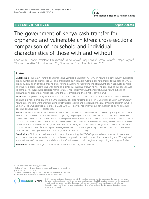 (PDF) The government of Kenya cash transfer for orphaned and vulnerable ...
