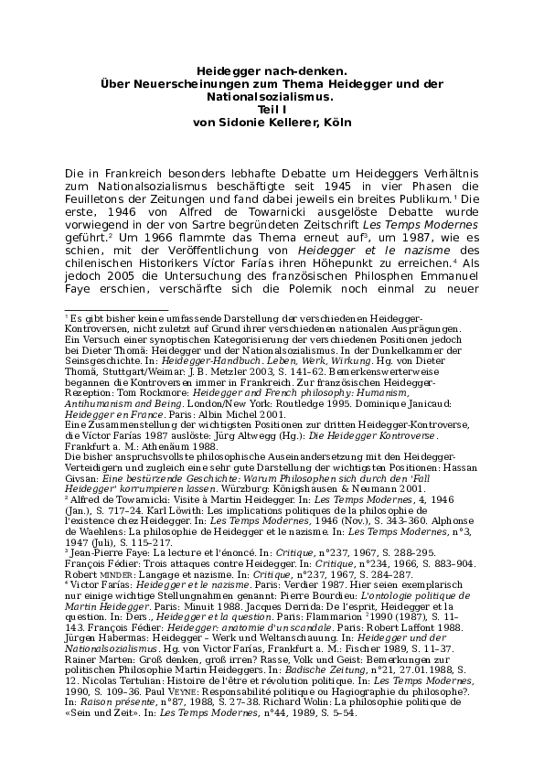 (DOC) Heidegger nachdenken. Über Neuerscheinungen zum Thema Heidegger