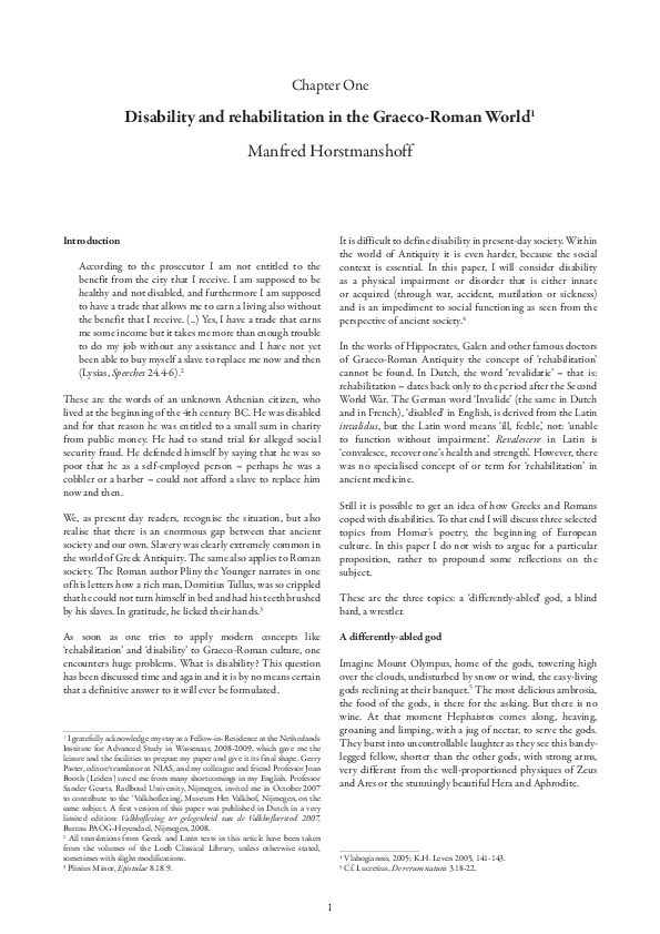 (PDF) Disability and rehabilitation in the Graeco-Roman World