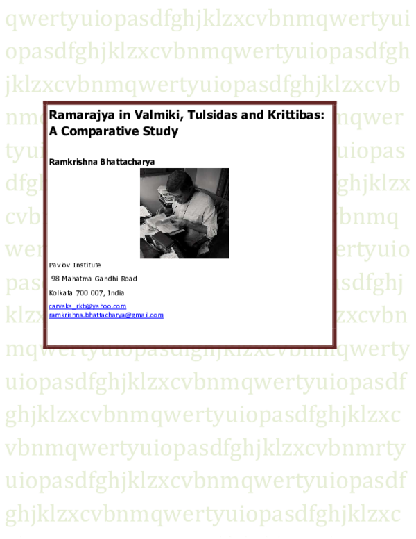 (PDF) Ramarajya in Valmiki, Tulsidas and Krittibas A Comparative Study