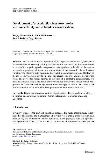(PDF) Development of a production inventory model with uncertainty and ...