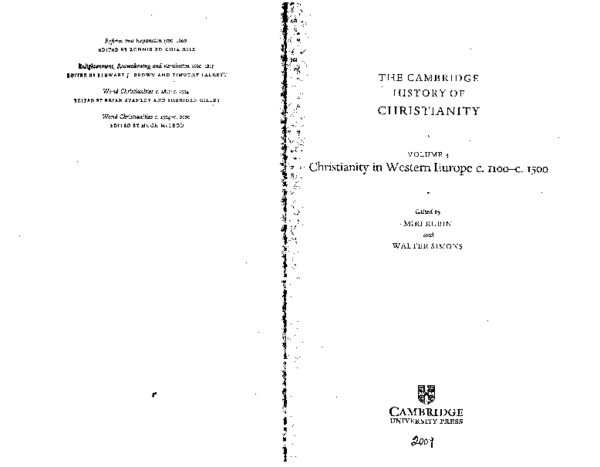 “The Word and Its Diffusion,” in Cambridge History of Christianity, vol. 4: Christianity in Western Europe, c. 1100-c. 1500, eds. Miri Rubin and Walter Simons (Cambridge: Cambridge University Press, 2009), 114-132.
