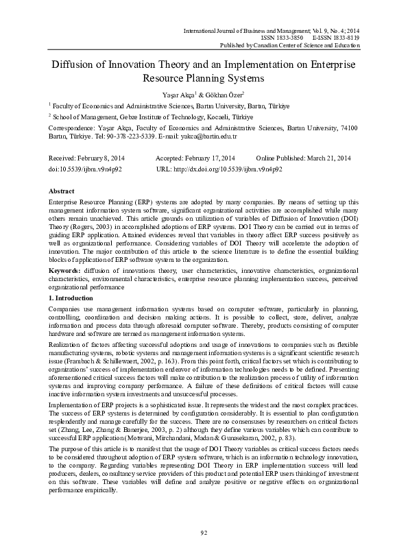 (PDF) Diffusion of Innovation Theory and an Implementation on ...