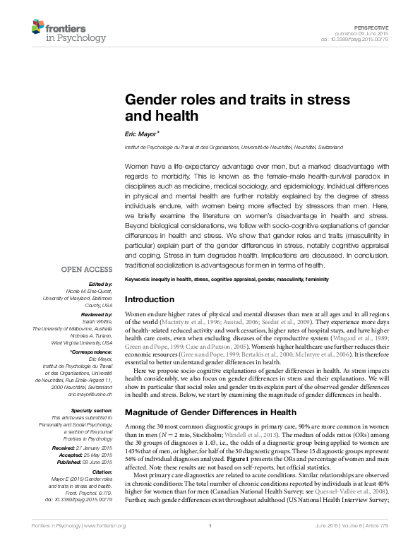 (PDF) Gender roles and traits in stress and health