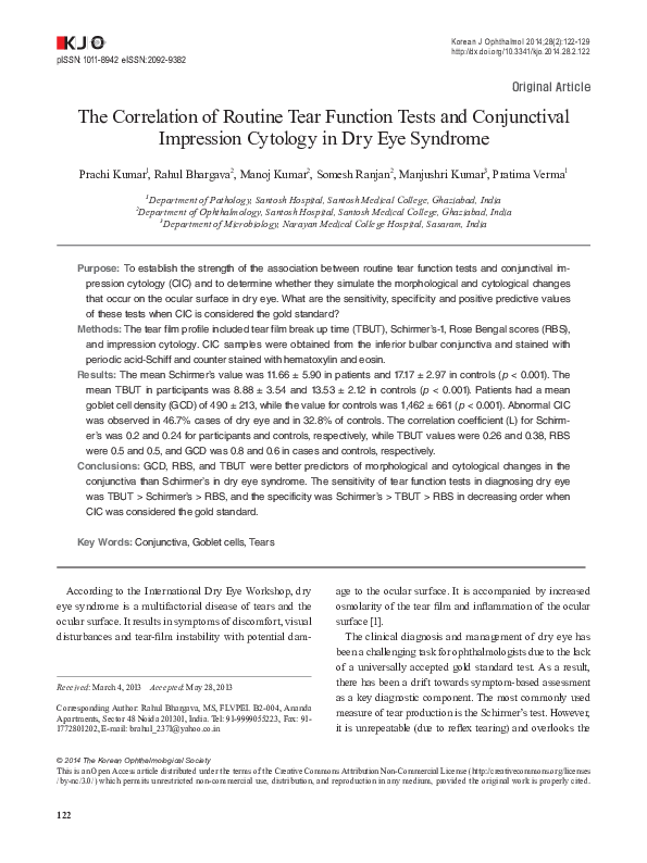 (PDF) The Correlation of Routine Tear Function Tests and Conjunctival ...