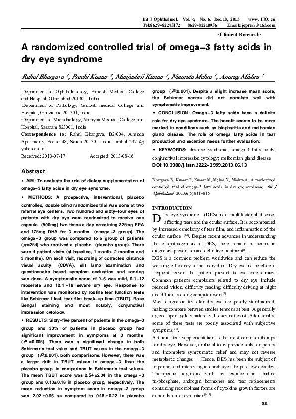 (PDF) A randomized controlled trial of omega3 fatty acids in dry eye