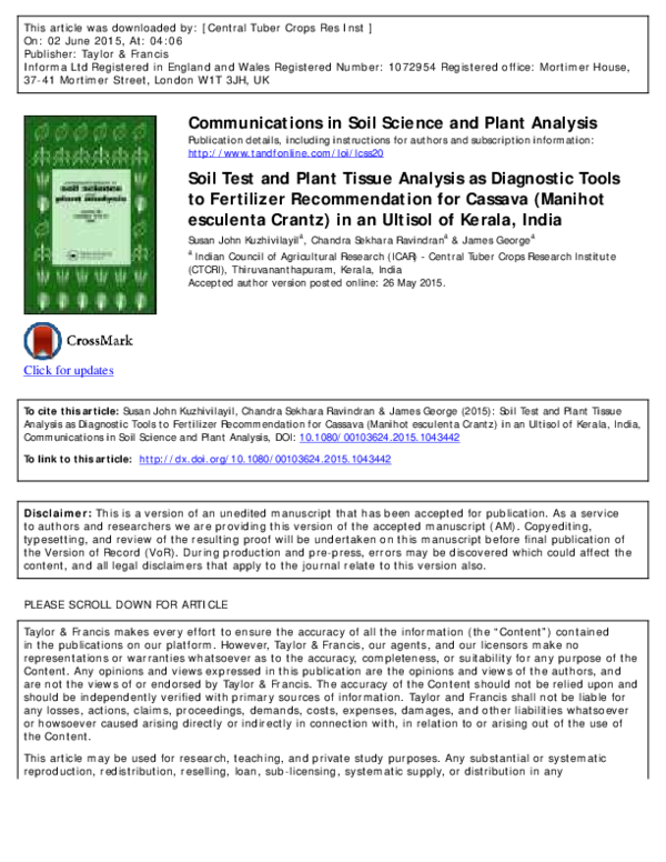 (PDF) Click for updates Communications in Soil Science and Plant Analysis Soil Test and Plant (PDF) Click for updates Communications in Soil Science and Plant Analysis Soil Test and Plant